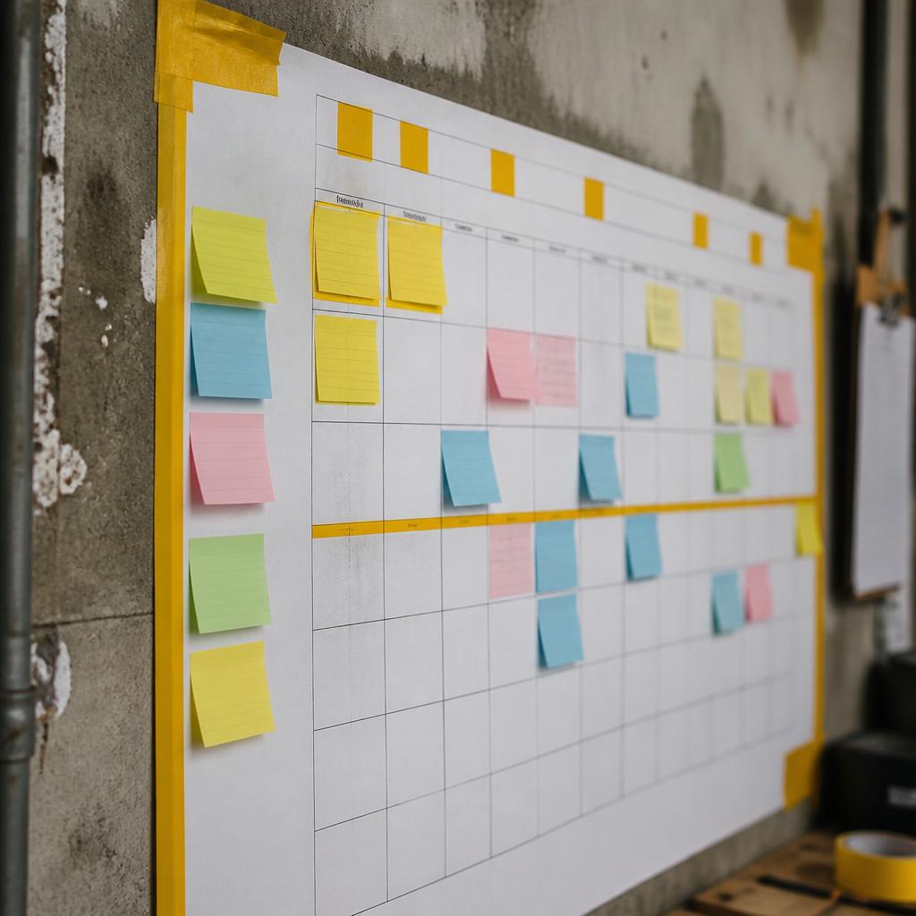 Tableau de planning des sessions avec fiches et marqueurs