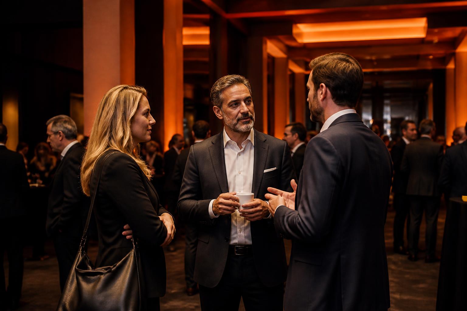 Espace de networking du congrès en lumière tamisée